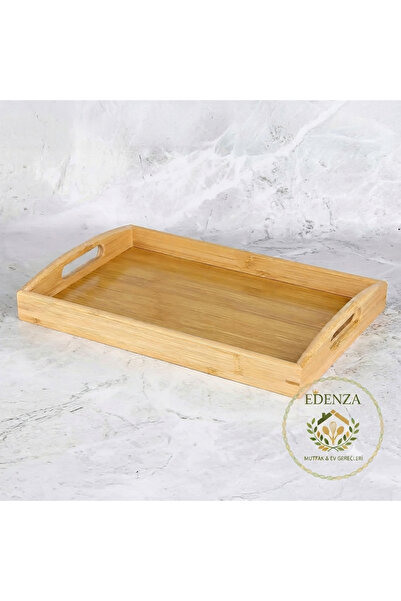 Edenza Bamboo Tray 33X23 cm Natural Wooden Serving Tray with Handles Breakfas...