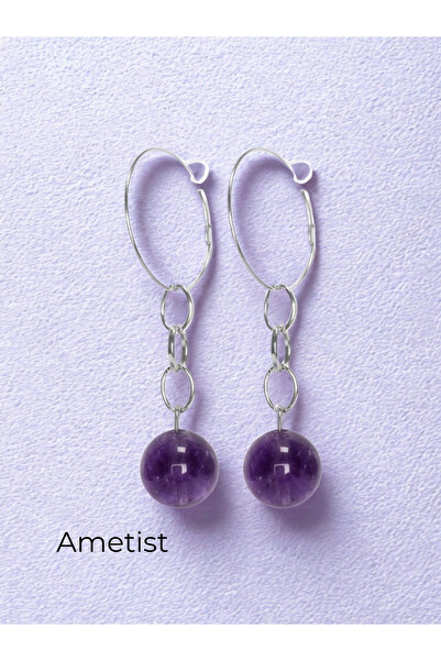ayrestyle Natural Stone Dangle Women's Earrings 10 mm Hoop Silver Color 4-5 c...