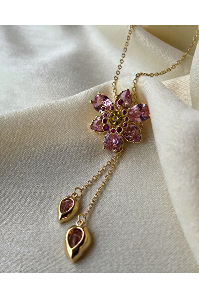 Lioren Jewelry Pembe Lotus Gold Kolye
