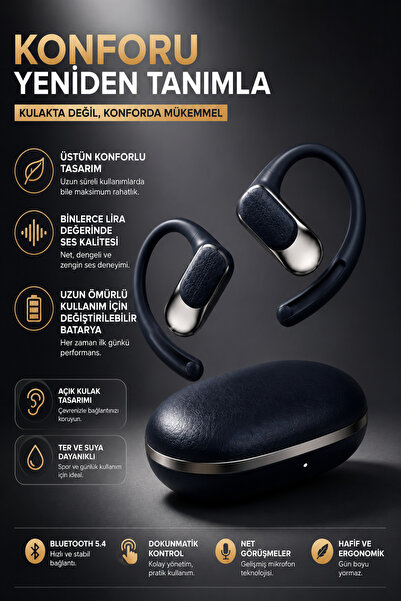 Ayers Premium Yapay Zeka Destekli Açık Kulak Clip-On Kulaklık, ChatGPT & Deep...