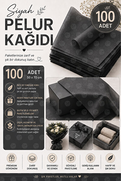 t tuğset etiket Colored Pelur Paper Black 50X70 cm 100 Pcs-T443