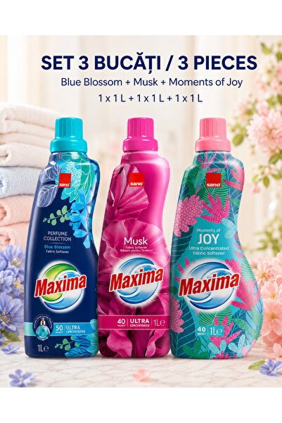 Sano Set 3 x Balsam de baie Maxima Blue Blossom + Musk + Moments of Joy, 1 L ...