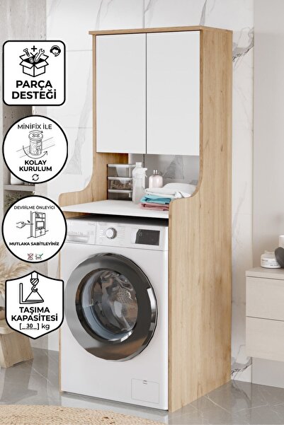 Yurupa Çamaşır Makinesi Üstü Dolabı Valen Banyo Düzenleyici Raflı Kapaklı Çok...