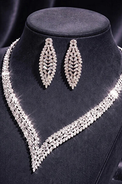 Otto Man Steel Jewelry Kadın Zirkon Taşlı Su Yolu Rodyum Kaplama Düğün Nişan ...
