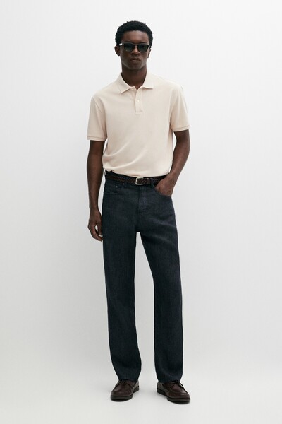 Massimo Dutti Mikro dokulu pamuklu polo yaka t-shirt