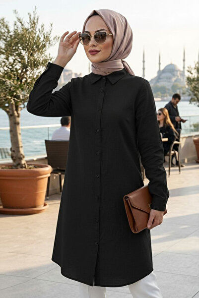 N.S NEVA STYLE Düğmeli Siyah Tesettür Tunik 11751S