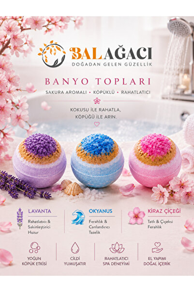 BAL AĞACI Lavanta, Okyanus ve Kiraz Çiçeği kokulu küvet ve jakuzi köpüğü topl...