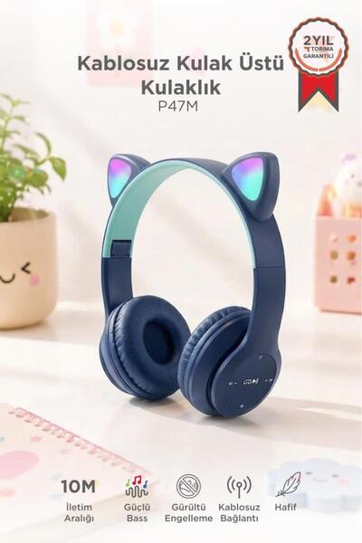 Torima Bluetooth Kulaklık Kulak Üstü Kedi Figürlü Kablosuz Kulaklık P47M Laci...
