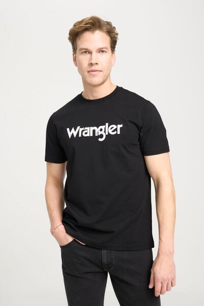 WRANGLER Tricou negru pentru bărbați cu logo