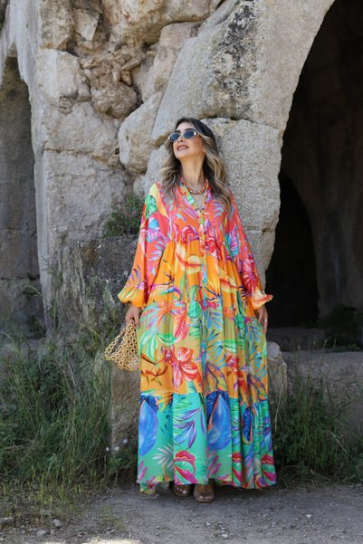 bytugcekaya Colorful Floral Patterned Loose Dress