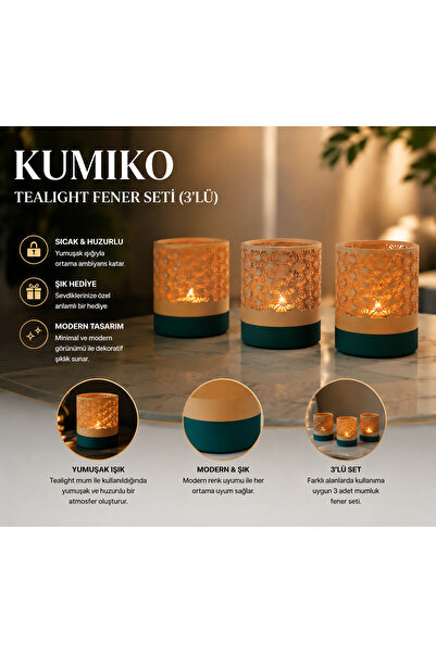 Memania Co Kumiko Tealight Fener Seti (3’lü) – Dekoratif Mumluk ve Ambiyans A...
