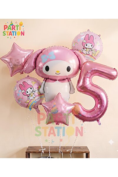 Parti Station Sanrio Kuromi MyMelody 5 Yaş Balon Set Anime Hello Kitty Kuromi...