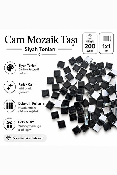 Vox Art Cam Mozaik Taşı 1*1cm 200 Adet Karışık Renkler (Siyah)