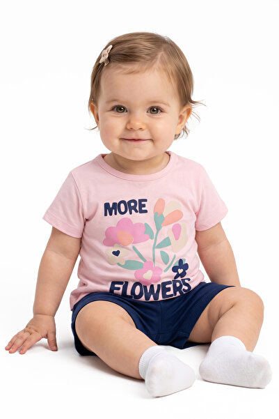 bebegen Baby Girl Pink Navy Floral Printed Shorts Set of 2