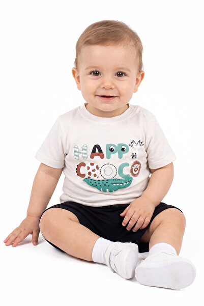 bebegen Baby Boy Ecru Black Happy Crocodile Shorts 2-Piece Set