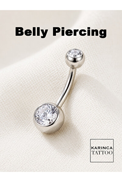 Karınca Piercing Çift Taşlı Göbek Piercing Cerrahi Çelik Kararmaz Alerji Yapm...
