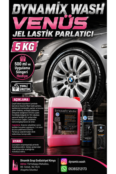 dynamix wash Jel Lastik Parlatıcı 3'lü set 5 Kg - 500ml Ve Sünger Hediye