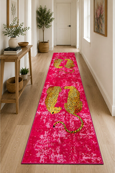 Chilai Home Mesio Pink Makinede Yıkanabilir Kaymaz Taban Leke Tutmaz Dijital Salon Halısı Mutfak Halısı ve Yolluk