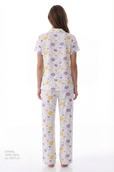 Penti Women Blossom Short Sleeve Shirt Trousers White Set
