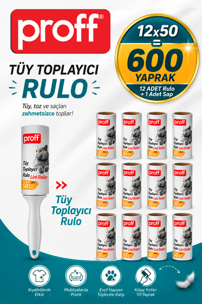 Proff Tüy Toplayıcı 12 Li Yedek Rulo Aparat (12X50 = 600 YAPRAK)