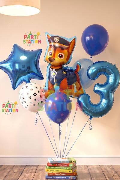 Parti Station Paw Petrol Pav Petrol Polis Köpek Chase 3 Yaş Balon Konsept Doğ...