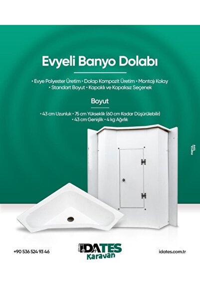 İDATES Karavanlara Özel - Üçgen Eyveli Banyo Dolabı ( Evye+dolap)