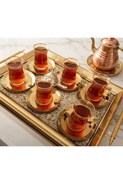 Elzemm store ÇELİK GOLD KAPLAMA 6 ADET KELEBEKLİ ÇAY TABAĞI