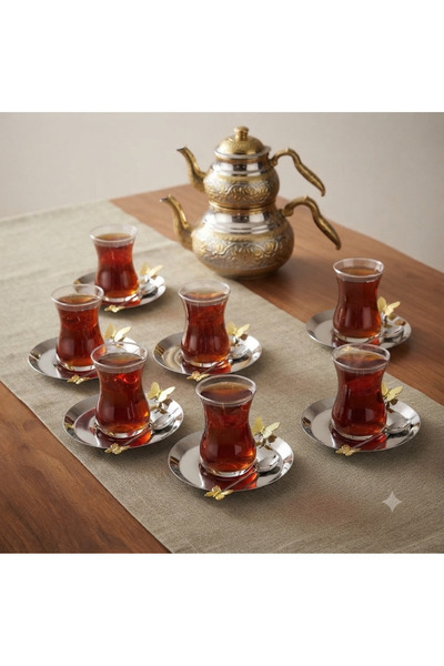 Elzemm store GÜMÜŞ RENK KELEBEKLİ 6 ADET ÇELİK ÇAY TABAĞI BARDAK ALTLIĞI