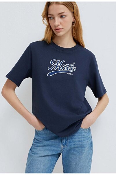 Mavi M1613565 Logo Embroidered T-Shirt Women's T-Shirt Dark Blue