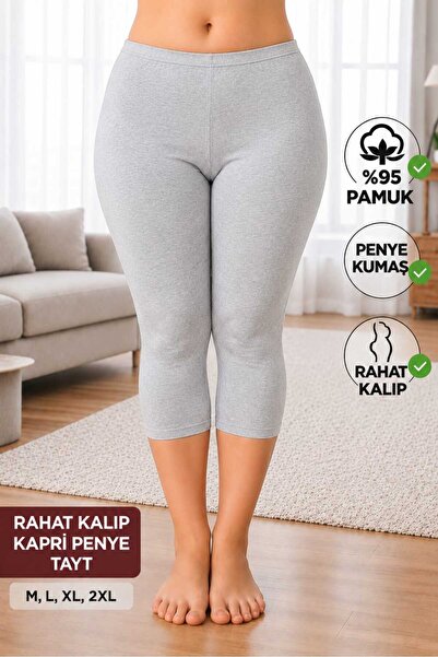 Medament Comfortable High Waist Netted Capri Gray Combed Cotton Leggings