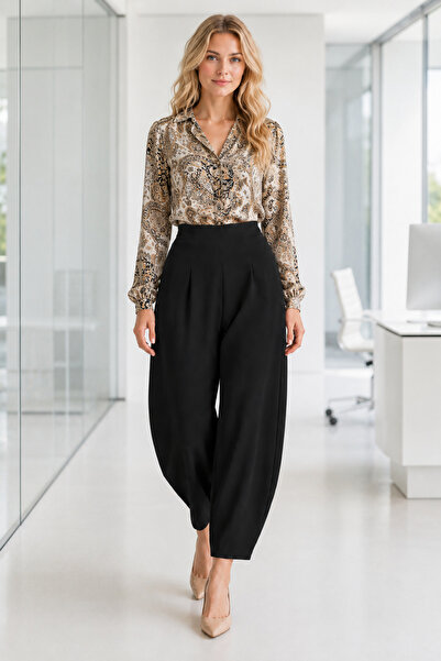 Generic Brand Pantaloni din lycra creponată, negri