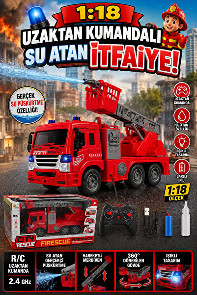 craftivio Uzaktan Kumandalı Su Atan Şarjlı İtfaiye Arabası Işıklı Hareketli M...