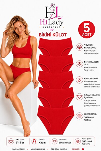 Hilady PACHET 5 BIKINI CHILOȚI ROSII BUMBAC