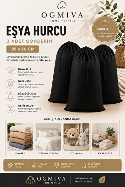 OgMiva Büzgülü Eşya Hurcu 85x60 cm – 3'lü Paket