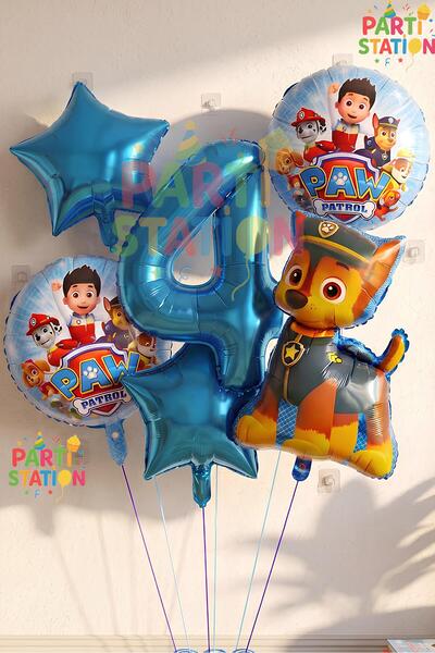 Parti Station Paw Petrol Paw Patrol Polis Köpek Chase 4 Yaş Balon Konsept Doğ...