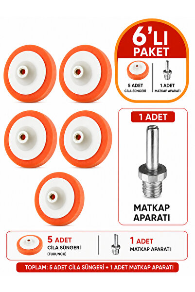 Telvesse 5+1 Set Polisaj Süngeri Turuncu Oto Pasta Cila Parlatma Pedi 150mm +...