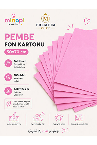 Minopi Pink Background Cardboard 50X70 cm 100 Pack 160 Gr Colorful Background...