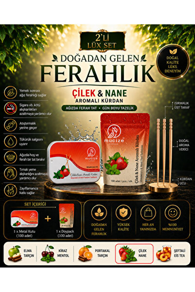 mucize 2"li Set Çilek Nane Aromalı Kürdan Metal Kutu Doypak