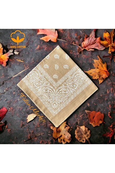 Fular Marketi Sepete 4 Ekle 3 Öde Kampanya %100 Pamuk Unisex Sütlü Kahve Etnik Desenli Bandana (1 ADET FİYATIDIR)