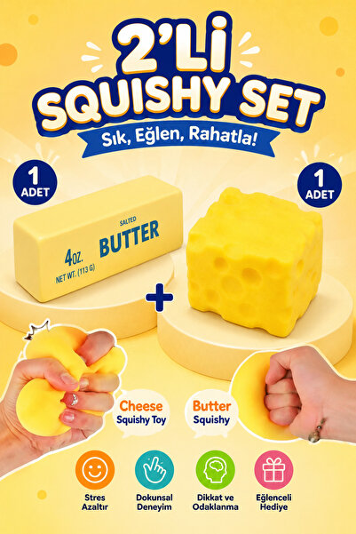 MİNGODAN Butter Tereyağı & Cheese Peynir Squishy 2'li Paket – Slow Rising Sık...