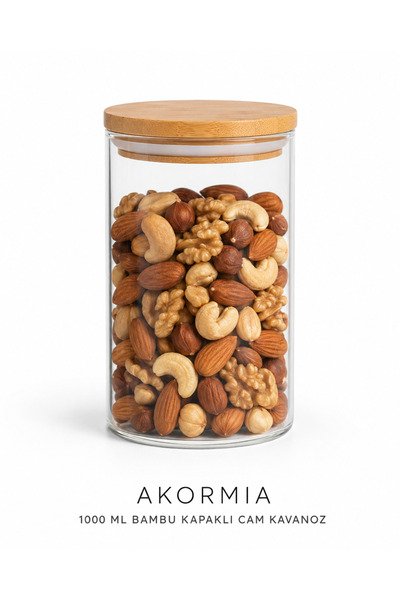Akormia Bambu Kapaklı Cam Kavanoz 1000 ML Hava Geçirmez Silikon Contalı Erzak...