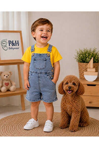 P&H BABYWEAR Likralı Kot Salopet Kanguru Cepli Omuzdan Çıtçıtlı Pamuklu Badi ...