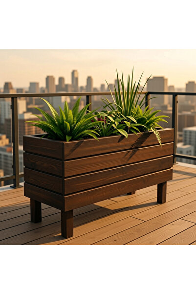 Orman Evim Ahşap Saksı Dekoratif Dış Mekan Çiçeklik Hazır Kurulu 100x50x30