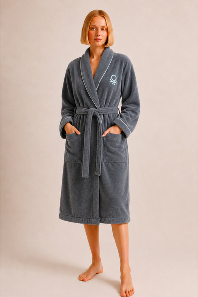 Benetton Home Be-0157-Dgy 100% Cotton Dark Gray Bathrobe