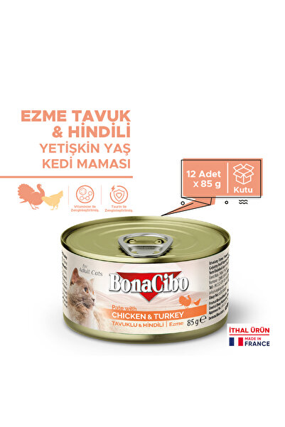BonaCibo Ezme Tavuklu & Hindili Yaş Kedi Maması 85 Gr X 12 Adet