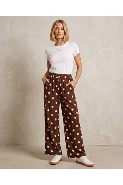 SHAYI Brown Polka Dot Loose Fit Trousers