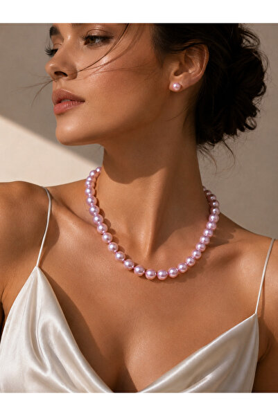 Gizemindünyası Pembe Renk Choker Mayorka İnci Kolye