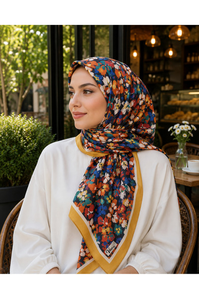 Hira İpek Scarf Renkli Çiçekli Desenli Eşarp