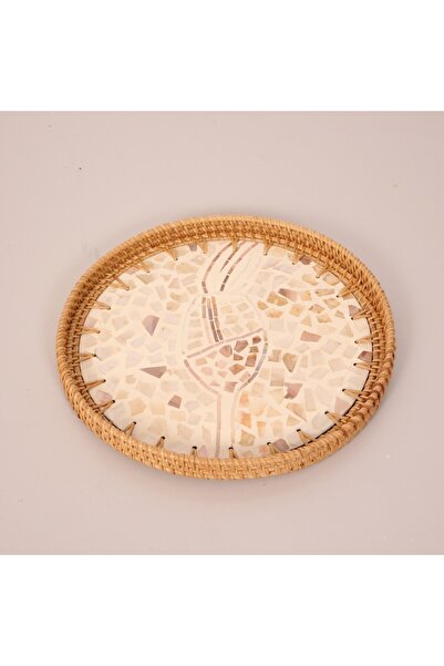 Mylamp Anita 30 x3 cm Sedefli Rattan Tepsi & Duvar Dekoru