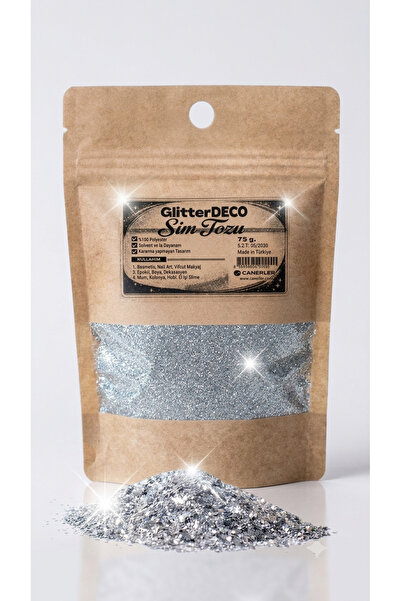 CANERLER Glitter Gümüş Mikro Toz Sim 75gr Sim Tozu Boya Dekorasyon Nail Art M...